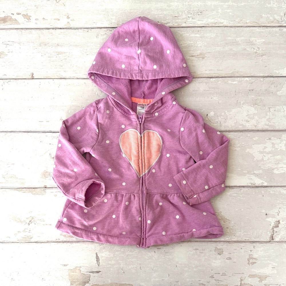 Carters 18m Baby Girl Purple Polka Dot Zip Up Hoodie Sweatshirt Jacket Kids